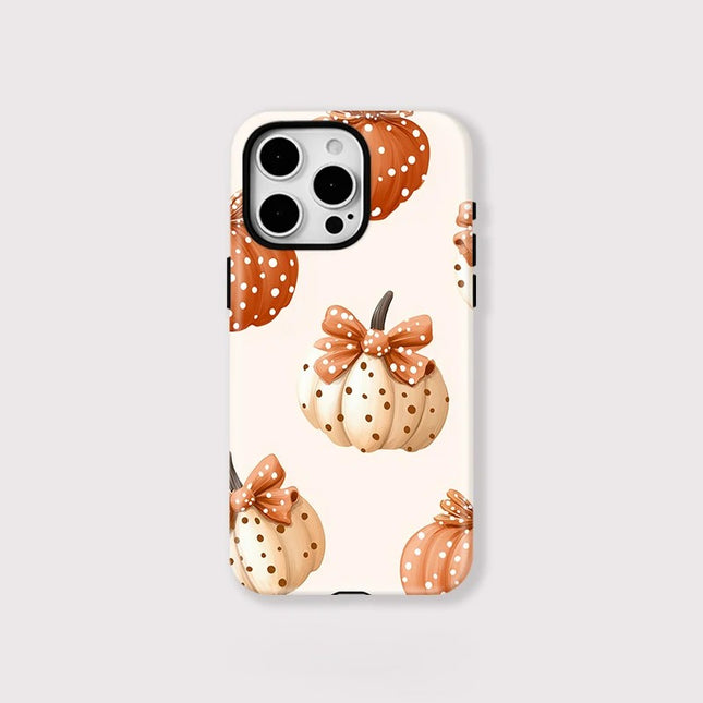 Pumpkin Bow Knot Double-Layer Silicone MagSafe Case for iPhone 11–16 Pro Max