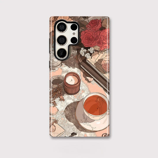 Flower Coffee Pattern Acrylic Double-Layer Shockproof Case for Samsung Galaxy S23–S25 Series