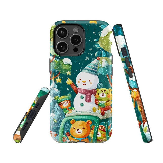 Snowman Bear Print Matte Acrylic Double-Layer Case for iPhone 11–16 Pro Max