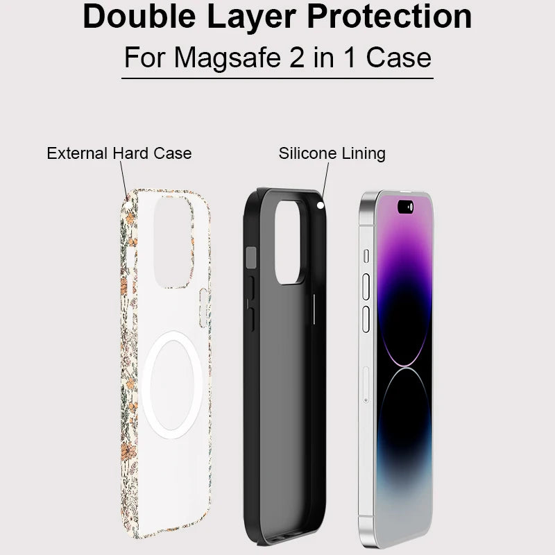 Floral Leaves Print MagSafe Shockproof iPhone Case for iPhone 11–16 Pro Max Series