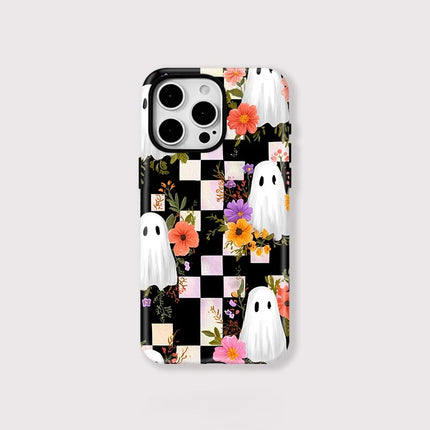 Ghost Flower Grid Pattern MagSafe Case for iPhone 11–16 Pro Max