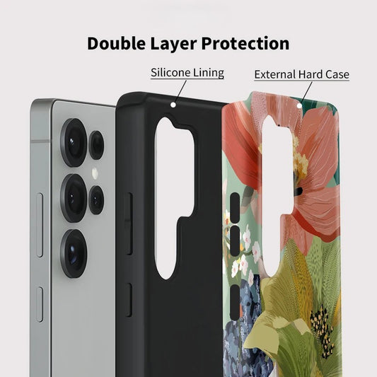 Floral Matte Shockproof Phone Case for Samsung Galaxy S23–S25
