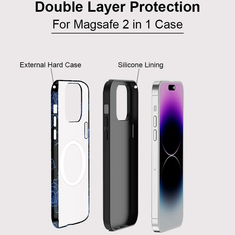 Blue Flower Pattern MagSafe Shockproof iPhone Case for iPhone 11–16 Pro Max
