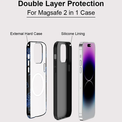 Blue Flower Pattern MagSafe Shockproof iPhone Case for iPhone 11–16 Pro Max