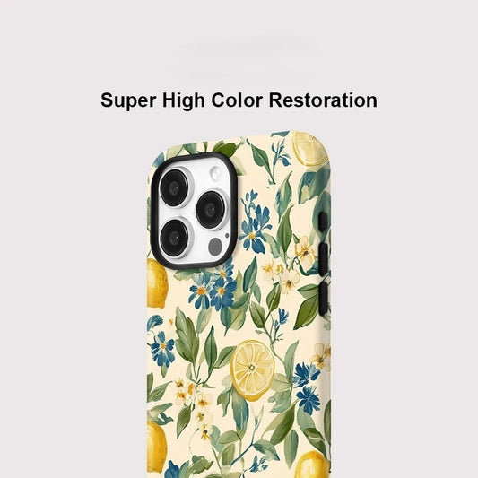 Flower & Lemon MagSafe Shockproof Case for iPhone 11–16 Pro Max