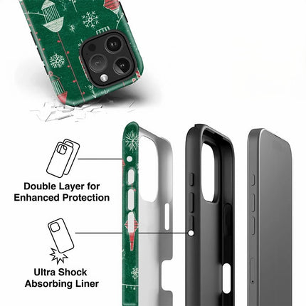 Christmas Print Double-Layer PC Case for iPhone 11–16 Pro Max
