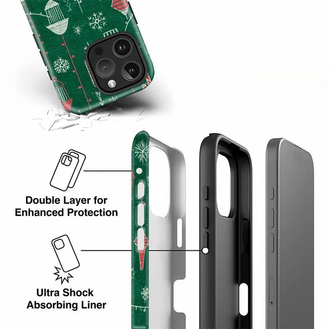 Christmas Print Double-Layer PC Case for iPhone 11–16 Pro Max