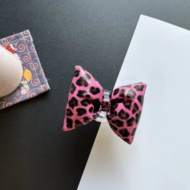 3D Leopard Print Bow Phone Holder Foldable Stand