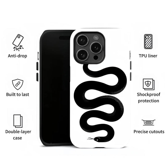 Snake Pattern Double-Layer Anti-Knock Case for iPhone 11–16 Pro Max