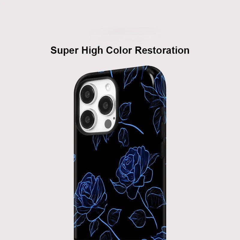 Blue Flower Pattern MagSafe Shockproof iPhone Case for iPhone 11–16 Pro Max