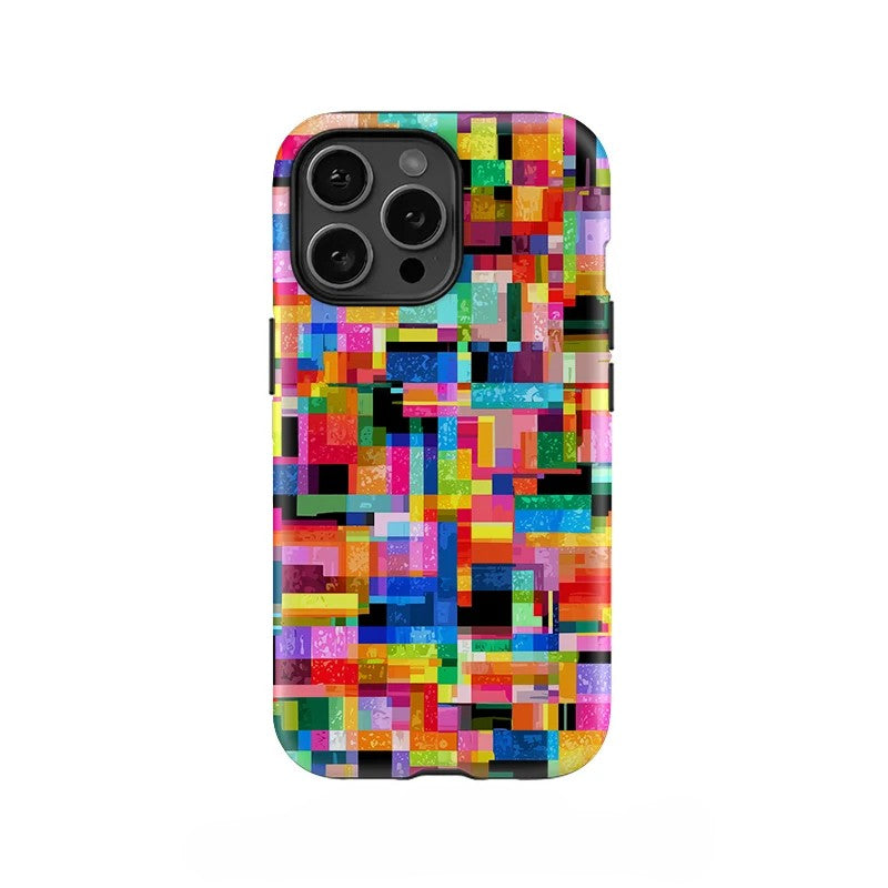 Colorful Mosaic Pattern Acrylic TPU Case for iPhone 11–16 Pro Max