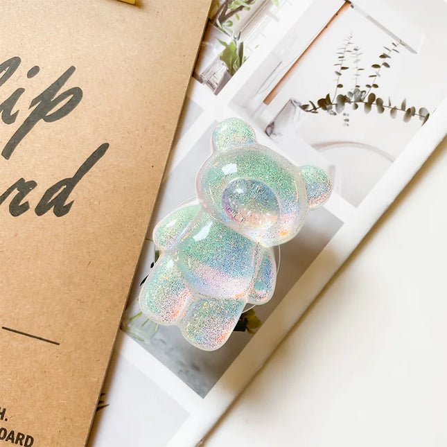 Cartoon Glitter Bear Foldable Phone Holder Grip Stand