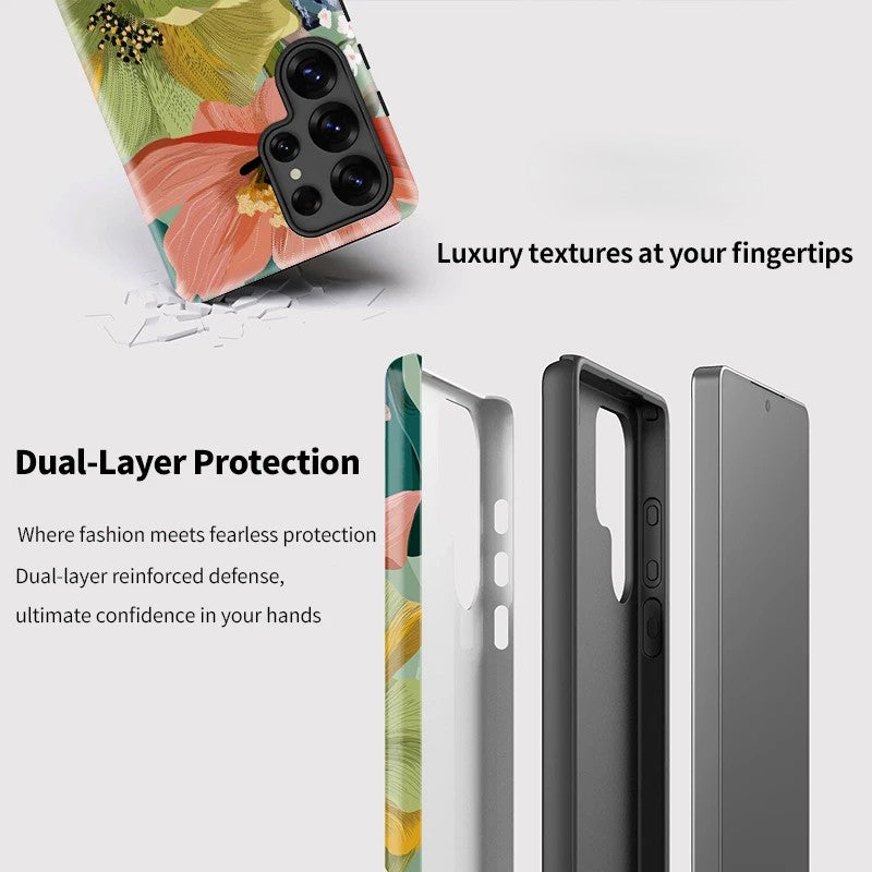 Floral Matte Shockproof Phone Case for Samsung Galaxy S23–S25