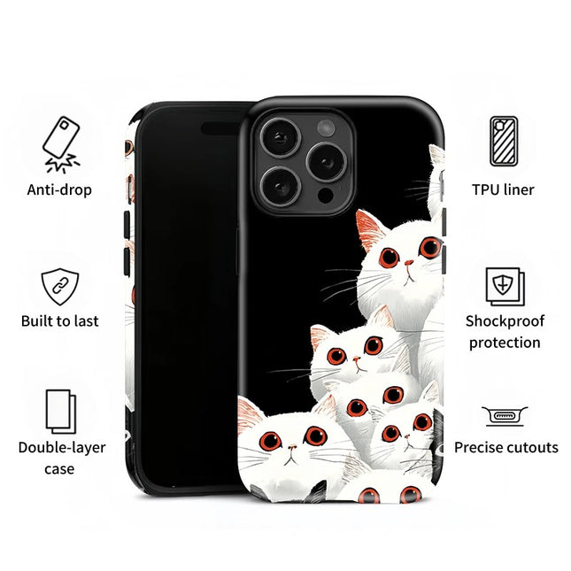 Cute Cats Pattern Soft Silicone Acrylic Protective Case for iPhone 11–16 Pro Max