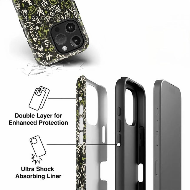 Letter Painting Silicone Dual-Layer Case for iPhone 11–16 Pro Max