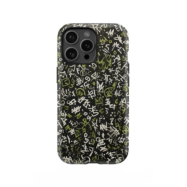 Letter Painting Silicone Dual-Layer Case for iPhone 11–16 Pro Max