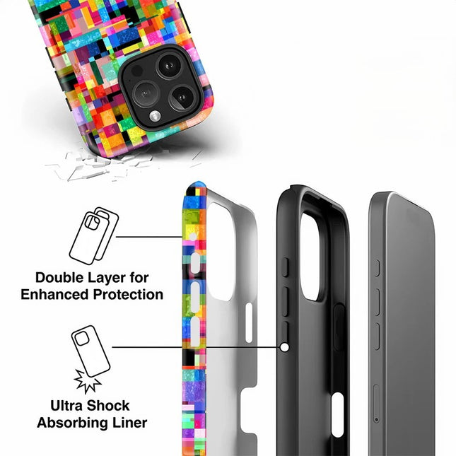Colorful Mosaic Pattern Acrylic TPU Case for iPhone 11–16 Pro Max