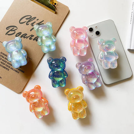 Cartoon Glitter Bear Foldable Phone Holder Grip Stand