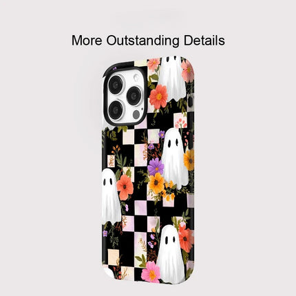 Ghost Flower Grid Pattern MagSafe Case for iPhone 11–16 Pro Max