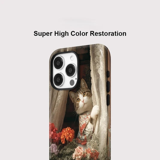 Cute Cat and Flower Pattern MagSafe Shockproof iPhone Case for iPhone 11–16 Pro Max