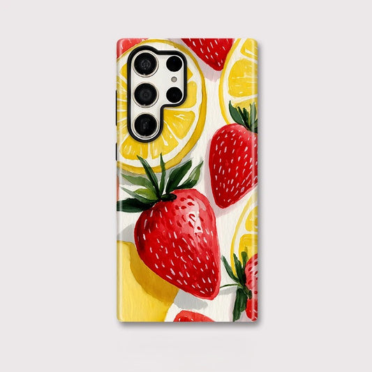 Strawberry Print Shockproof Phone Case for Samsung Galaxy S23–S25