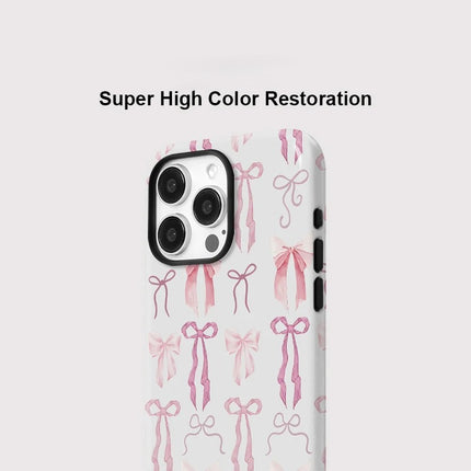 Elegant Pink Bow Knot MagSafe Shockproof iPhone Case for iPhone 11–16 Pro Max Plus