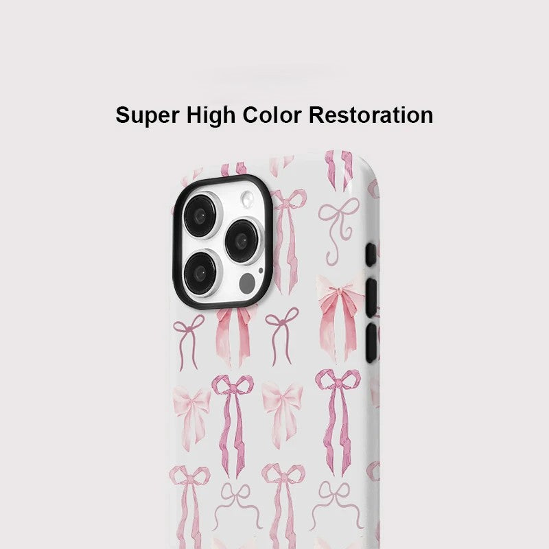 Elegant Pink Bow Knot MagSafe Shockproof iPhone Case for iPhone 11–16 Pro Max Plus
