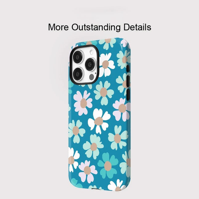 Blue Flower Pattern MagSafe Shockproof iPhone Case for iPhone 11–16 Pro Max