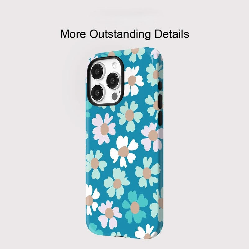 Blue Flower Pattern MagSafe Shockproof iPhone Case for iPhone 11–16 Pro Max