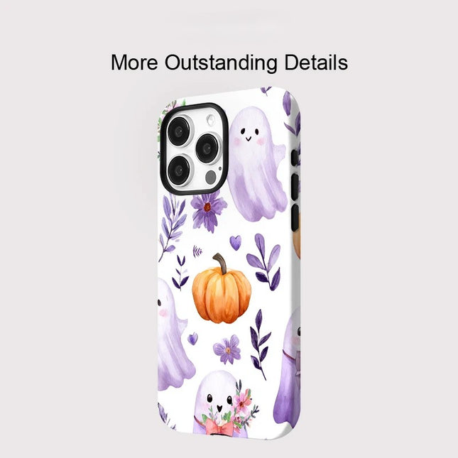 Floral Pumpkin Ghost Magnetic Matte MagSafe Case for iPhone 11–16 Pro Max