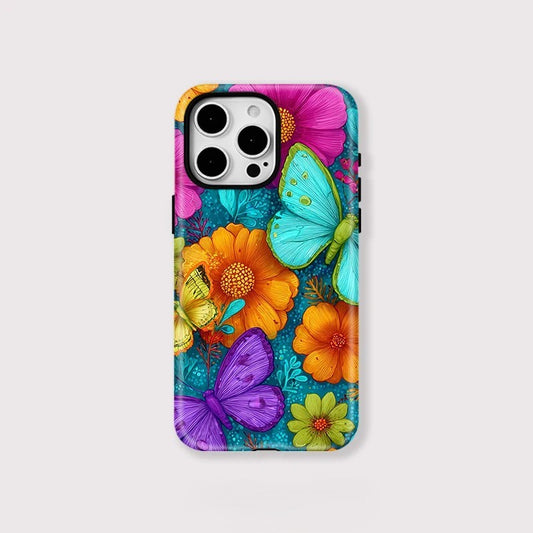Flower and Butterfly Pattern Shockproof iPhone Case for iPhone 11–16 Pro Max