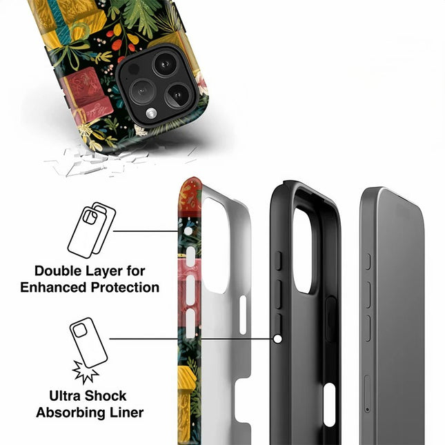 Gift Box Pattern Soft Matte Acrylic Dual-Layer Case for iPhone 11–16 Pro Max