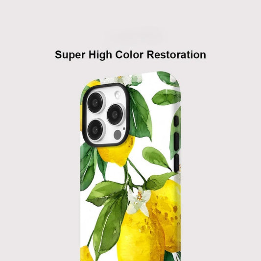 Lemon with Leaves Pattern MagSafe Shockproof iPhone Case for iPhone 11–16 Pro Max Plus