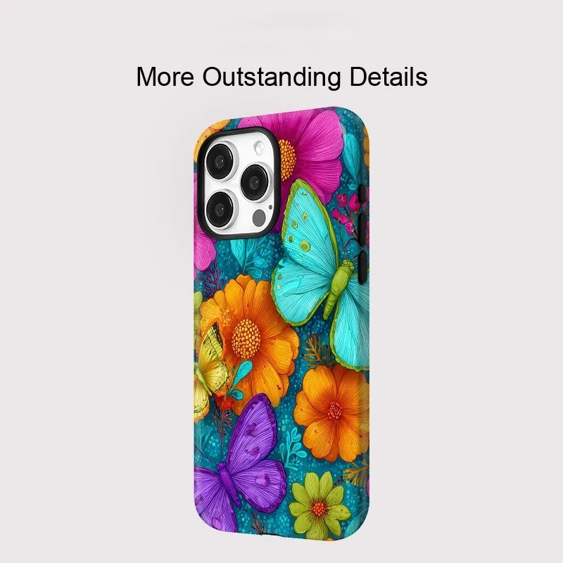 Flower and Butterfly Pattern Shockproof iPhone Case for iPhone 11–16 Pro Max