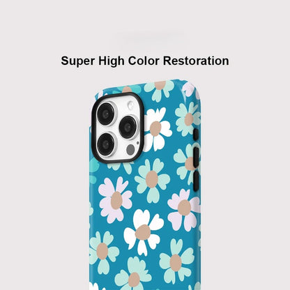 Blue Flower Pattern MagSafe Shockproof iPhone Case for iPhone 11–16 Pro Max