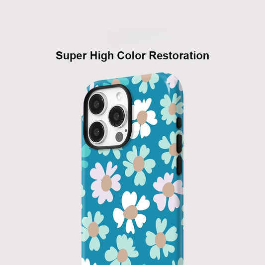 Blue Flower Pattern MagSafe Shockproof iPhone Case for iPhone 11–16 Pro Max