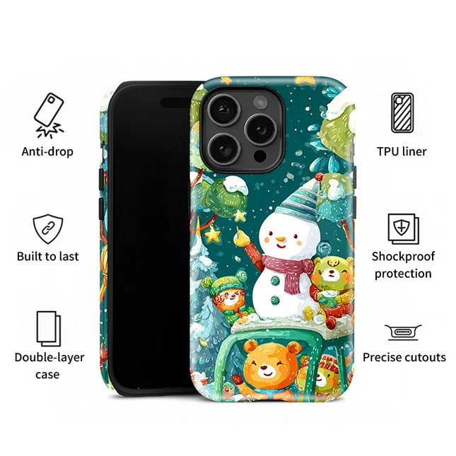 Snowman Bear Print Matte Acrylic Double-Layer Case for iPhone 11–16 Pro Max