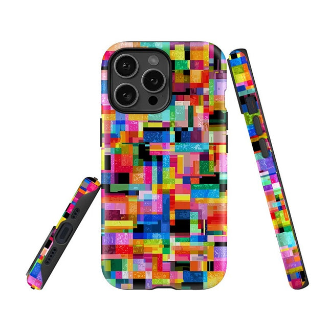 Colorful Mosaic Pattern Acrylic TPU Case for iPhone 11–16 Pro Max