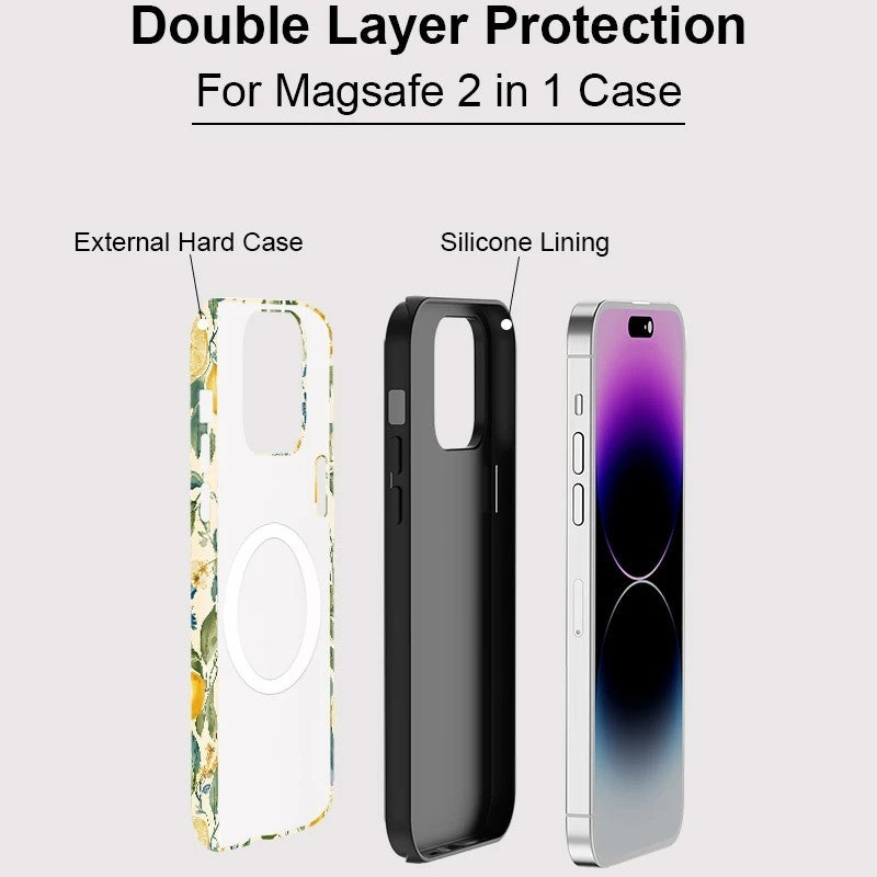 Flower & Lemon MagSafe Shockproof Case for iPhone 11–16 Pro Max