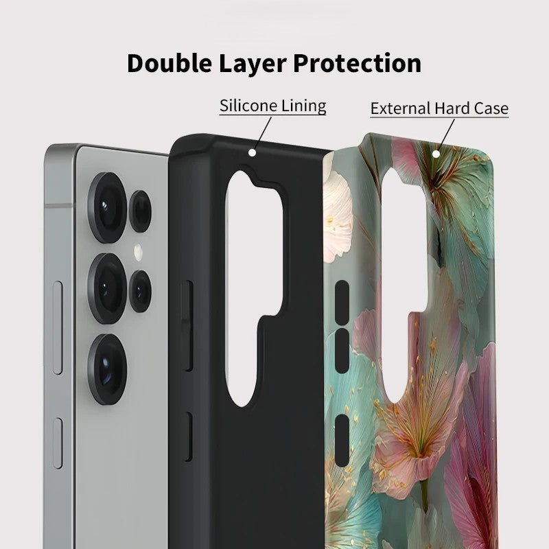 Flower Pattern Hard 2-in-1 PC TPU Shockproof Case for Samsung Galaxy S23–S25 Series