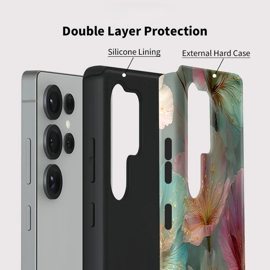 Flower Pattern Hard 2-in-1 PC TPU Shockproof Case for Samsung Galaxy S23–S25 Series