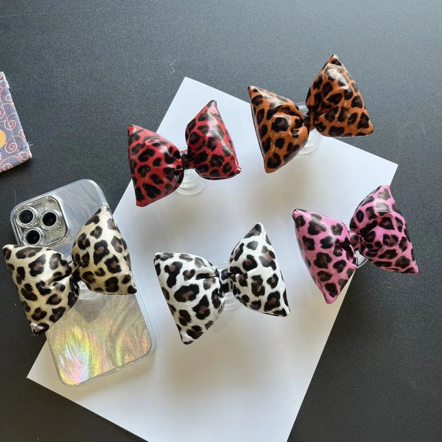 3D Leopard Print Bow Phone Holder Foldable Stand