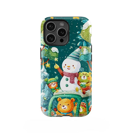 Snowman Bear Print Matte Acrylic Double-Layer Case for iPhone 11–16 Pro Max