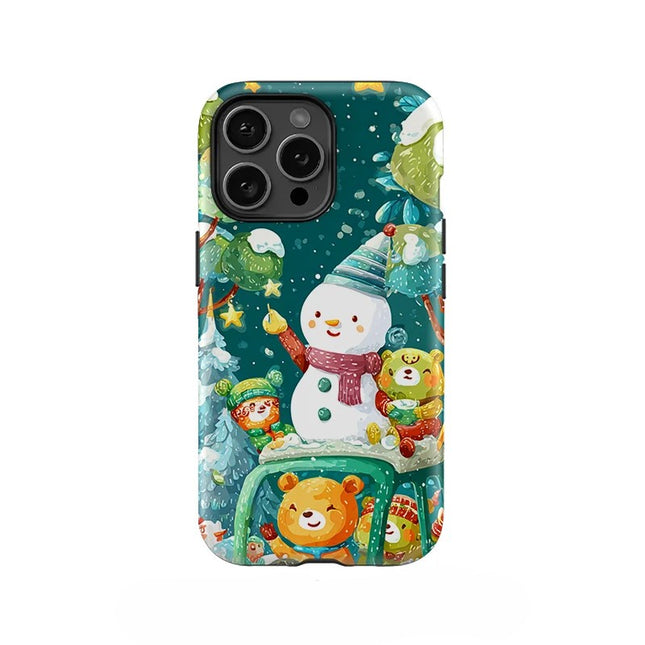 Snowman Bear Print Matte Acrylic Double-Layer Case for iPhone 11–16 Pro Max