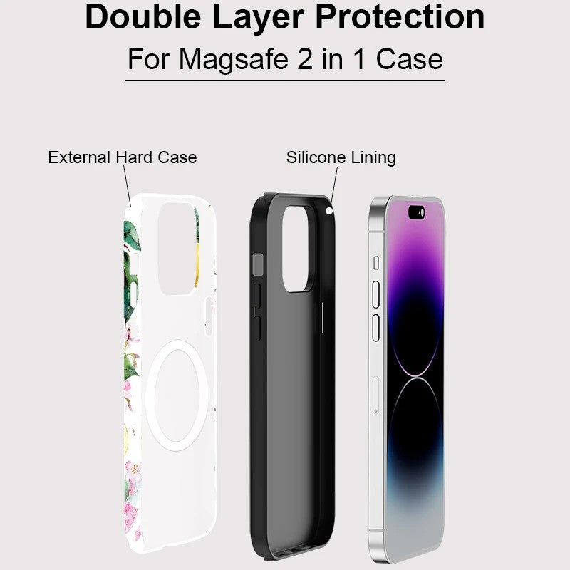 Luxury Flower and Fruits Pattern MagSafe Shockproof iPhone Case for iPhone 11–16 Pro Max