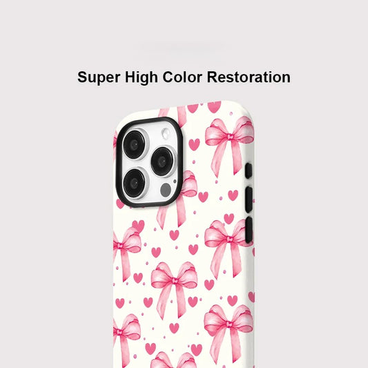 Cute Bow Knot Love Heart MagSafe Shockproof iPhone Case for iPhone 11–16 Pro Max Plus