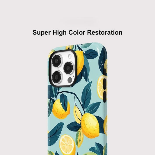 Lemon with Leaves Pattern MagSafe Shockproof iPhone Case for iPhone 11–16 Pro Max Plus