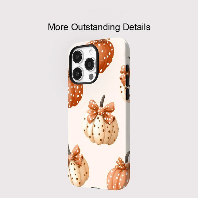 Pumpkin Bow Knot Double-Layer Silicone MagSafe Case for iPhone 11–16 Pro Max