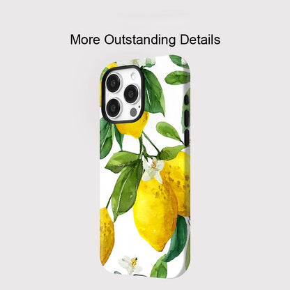 Lemon with Leaves Pattern MagSafe Shockproof iPhone Case for iPhone 11–16 Pro Max Plus