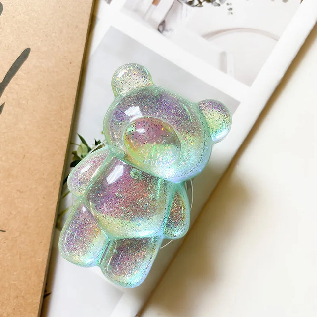 Cartoon Glitter Bear Foldable Phone Holder Grip Stand